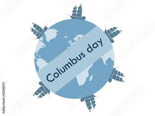 Columbus Day, the discoverer of America. Floating ships. Vector illustration.