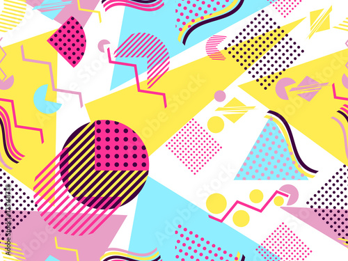 Memphis seamless pattern. Geometric elements memphis in the style of 80's. Vector illustration.
