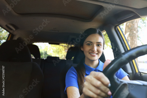 Beautiful woman driving car