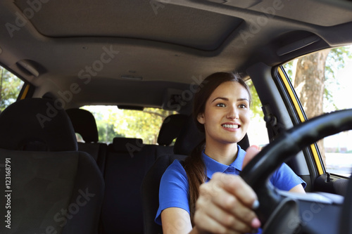 Beautiful woman driving car