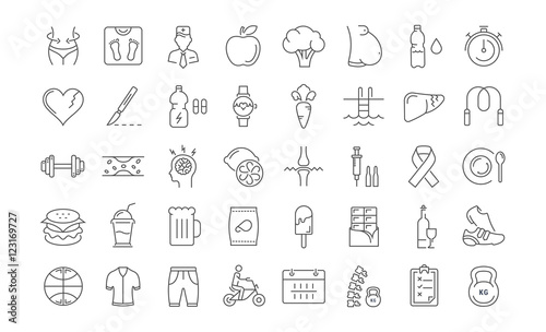 Set Vector Flat Line Icons Slimming