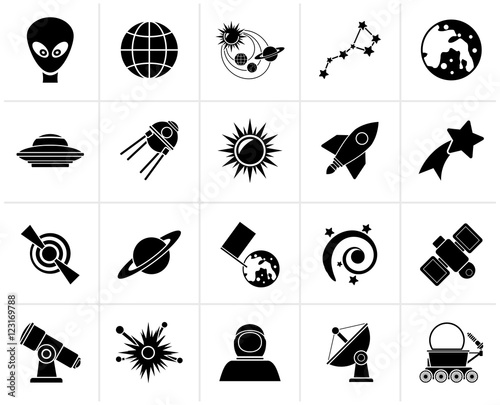 Black astronomy and space icons  - vector icon set
