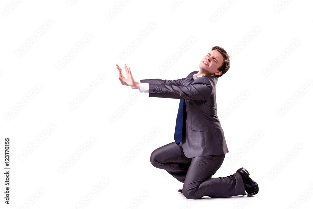 Funny businessman isolated on the white background