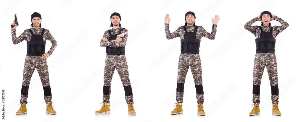 Fototapeta premium Soldier with gun isolated on white