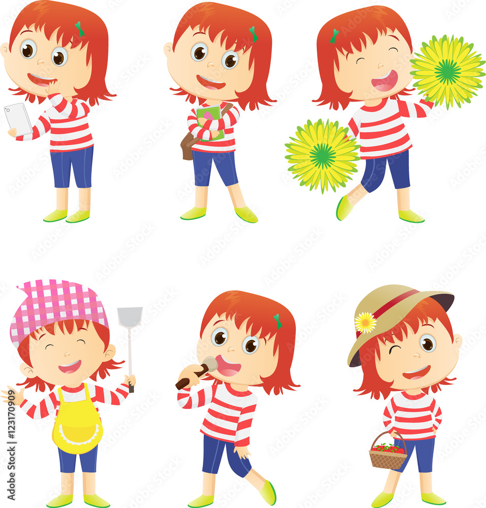 collection of a young girl many daily activities collection of a young girl many daily activities