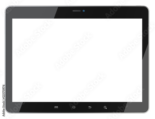 Black tablet with blank screen front view.
