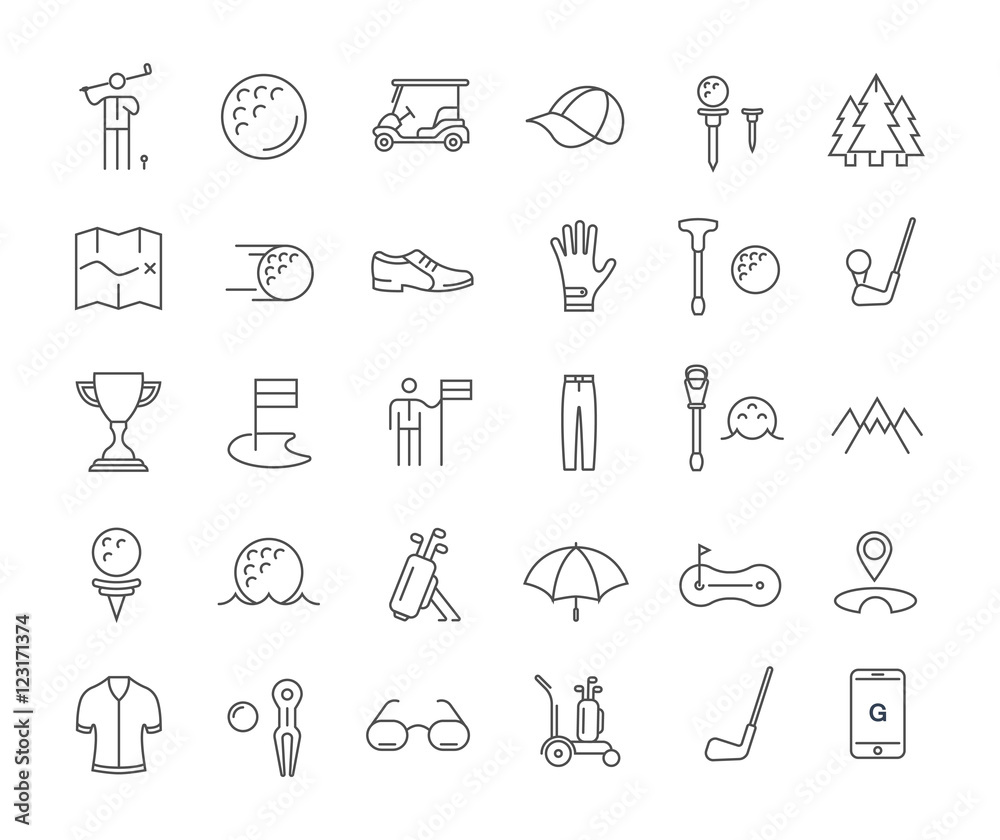 Set Vector Flat Line Icons Golf Set Vector Flat Line Icons Golf