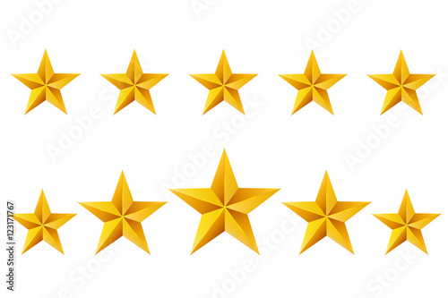 five gold stars on white background. Vector ilustration