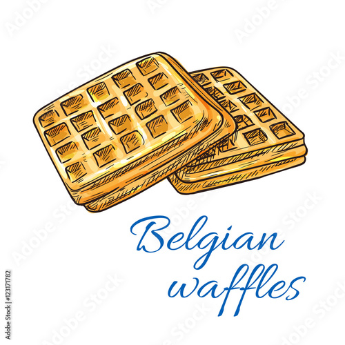 Belgian waffles sketch icon. Patisserie emblem
