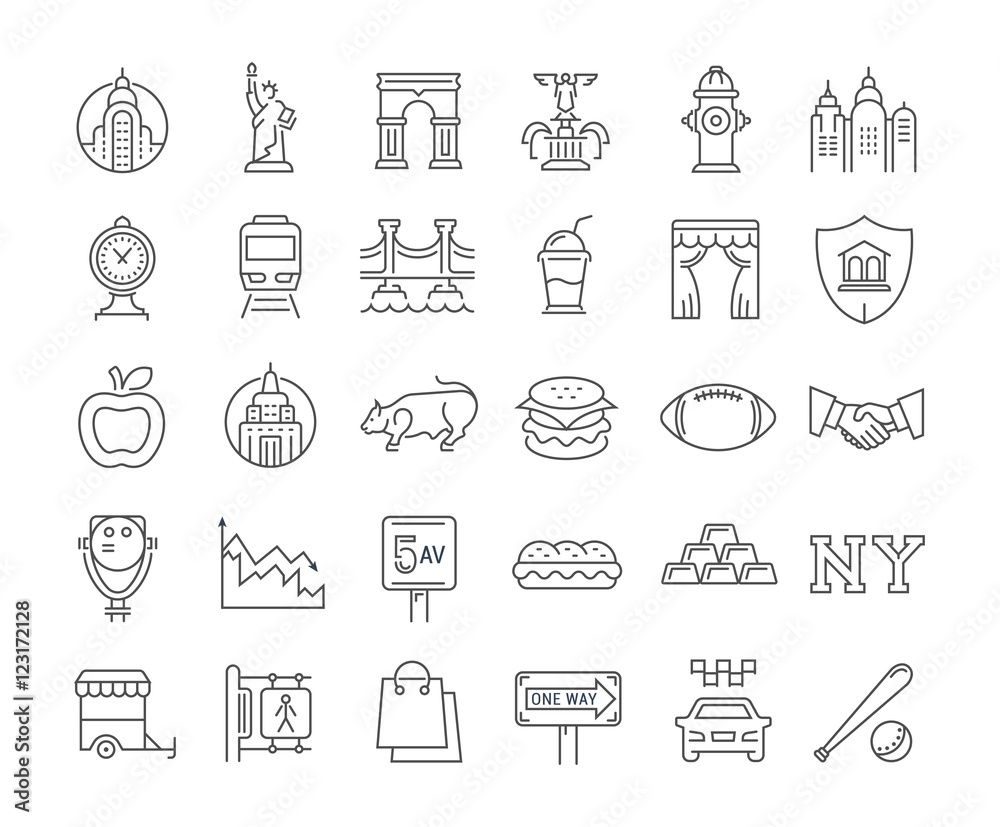 Set Vector Flat Line Icons New York Stock-Vektorgrafik | Adobe Stock