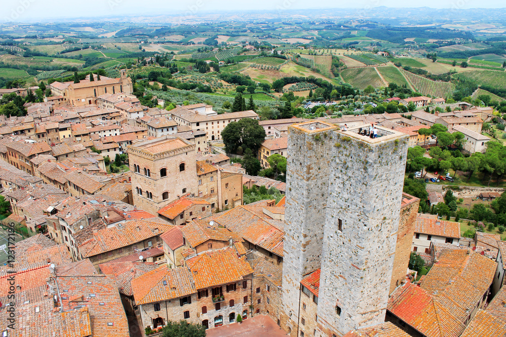beautiful view of the medieval city of San Gimignano Italy