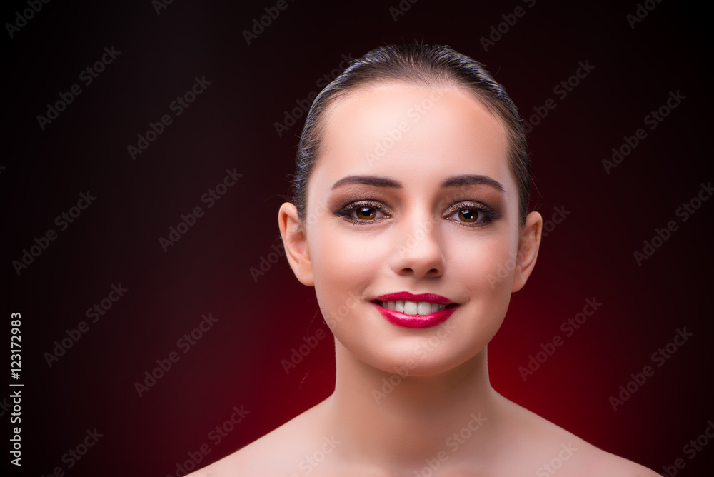 Woman in beauty concept with red lipstick Woman in beauty concept with red lipstick