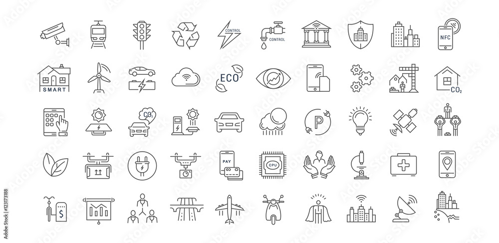 Set Vector Flat Line Icons Smart City
