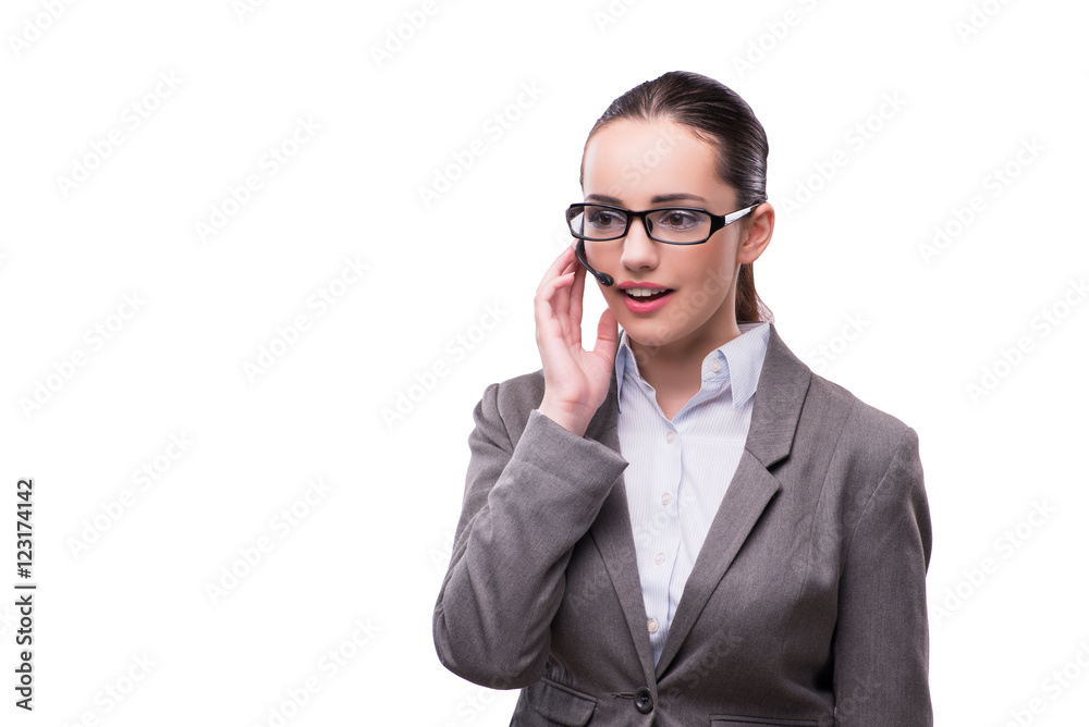 Woman helpdesk operator isolated on white Woman helpdesk operator isolated on white