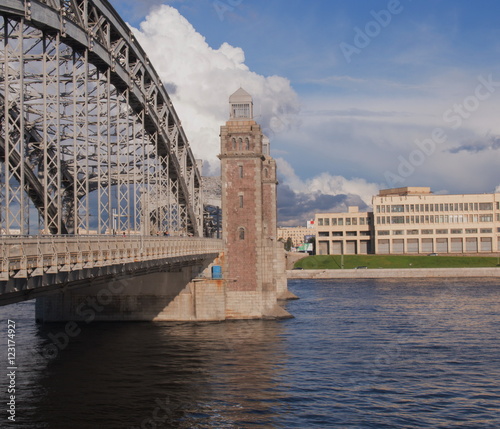 Bolsheokhtinsly bridge across Neva river, St.Petersburg, Russia photo