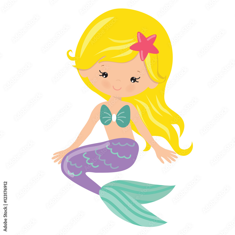 Cute mermaid  vector cartoon illustration