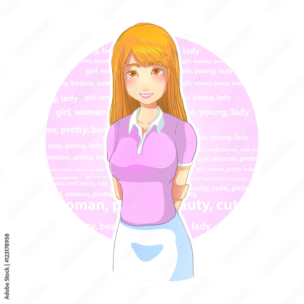 vector illustration of smiling pretty woman on pink background, smart people concept vector illustration of smiling pretty woman on pink background, smart people concept