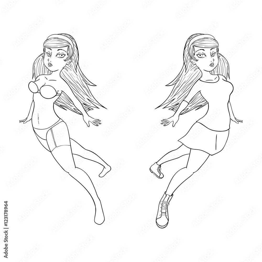 vector line art of women in both sides 