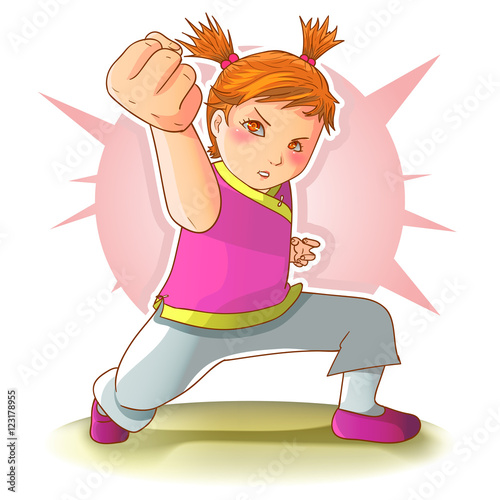 vector illustration of kung fu girl kid