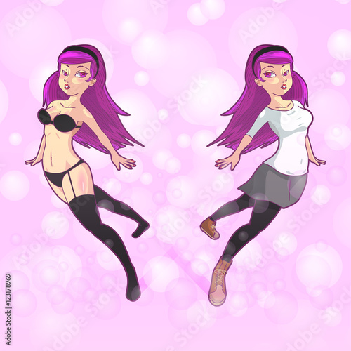 vector illustration of women in both sides "sexy" and "cute"