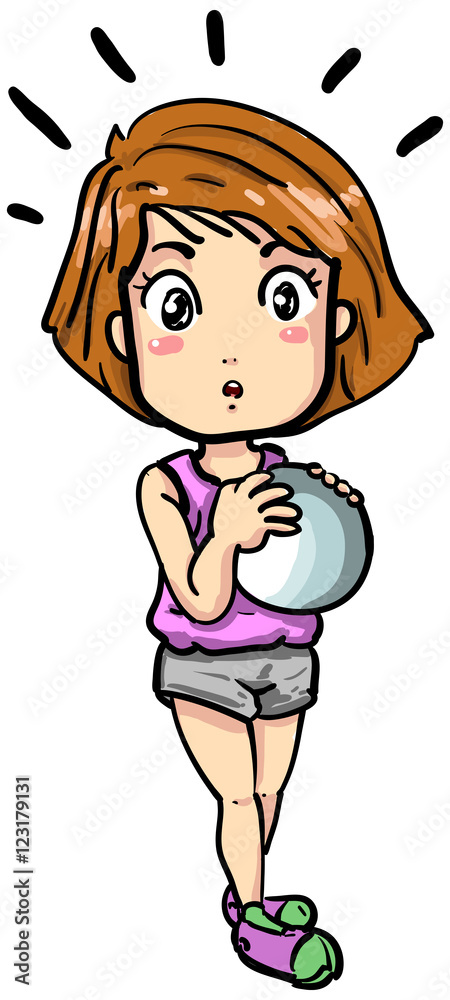 vector illustration of little girl holding a ball with surprising face vector illustration of little girl holding a ball with surprising face