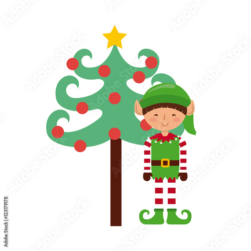 christmas character with tree icon vector illustration design
