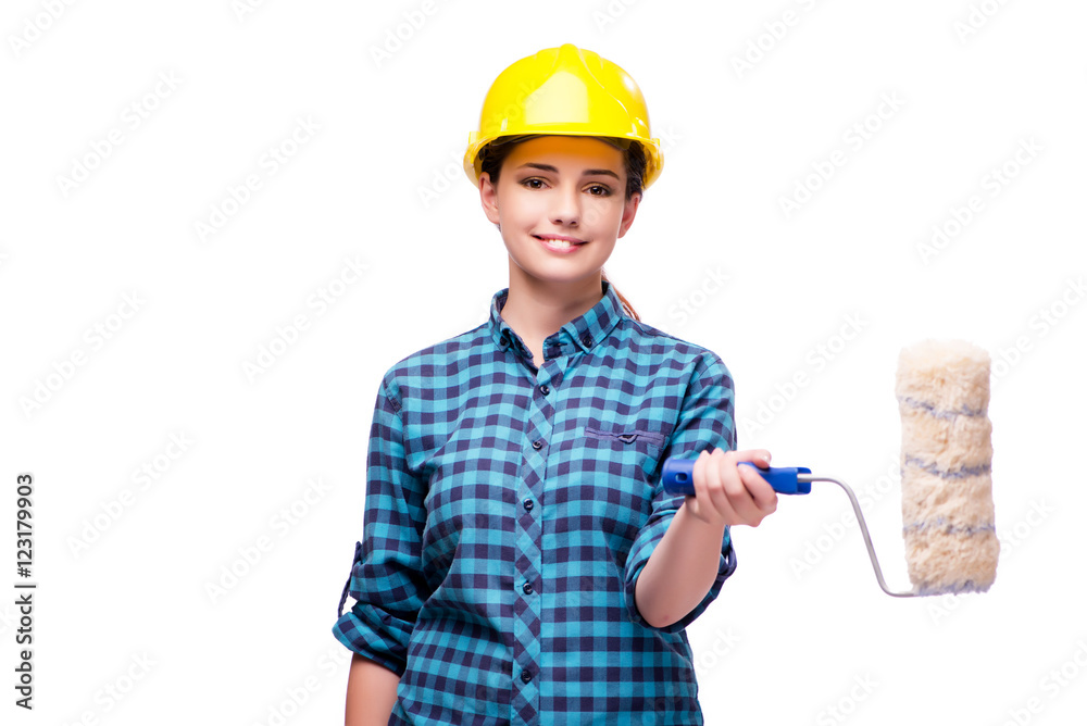 Young woman in industrial concept isolated on white
