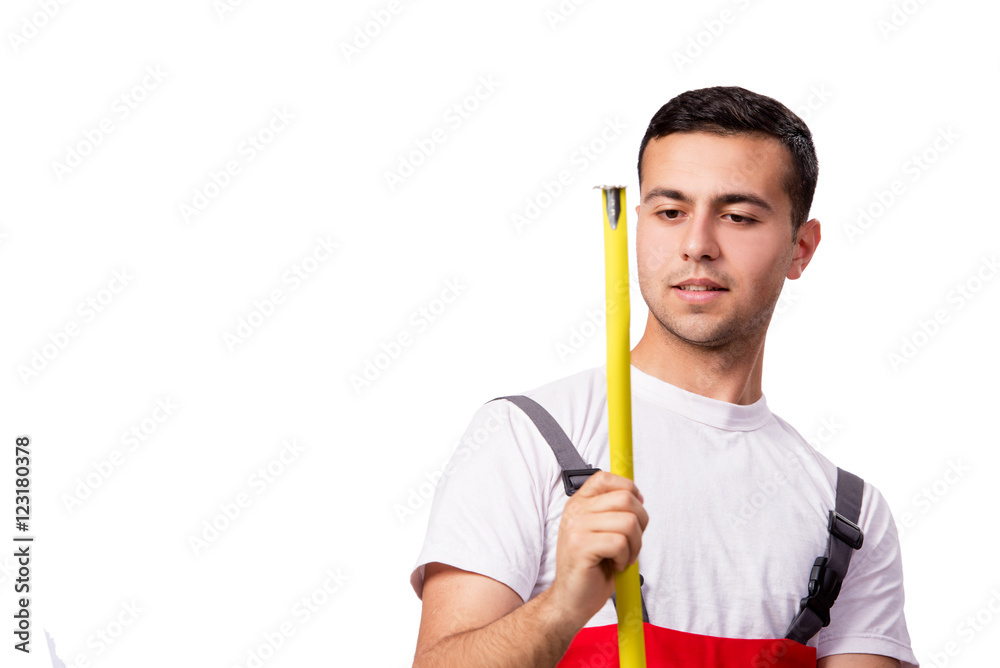 Young man in industrial concept isolated on white Young man in industrial concept isolated on white