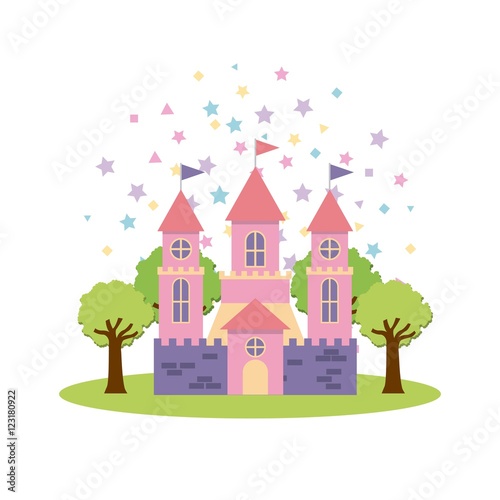 cute pink fantasy castle vector illustration design