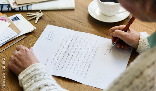 Senir Adult Reading Letter Postcard Concept photo