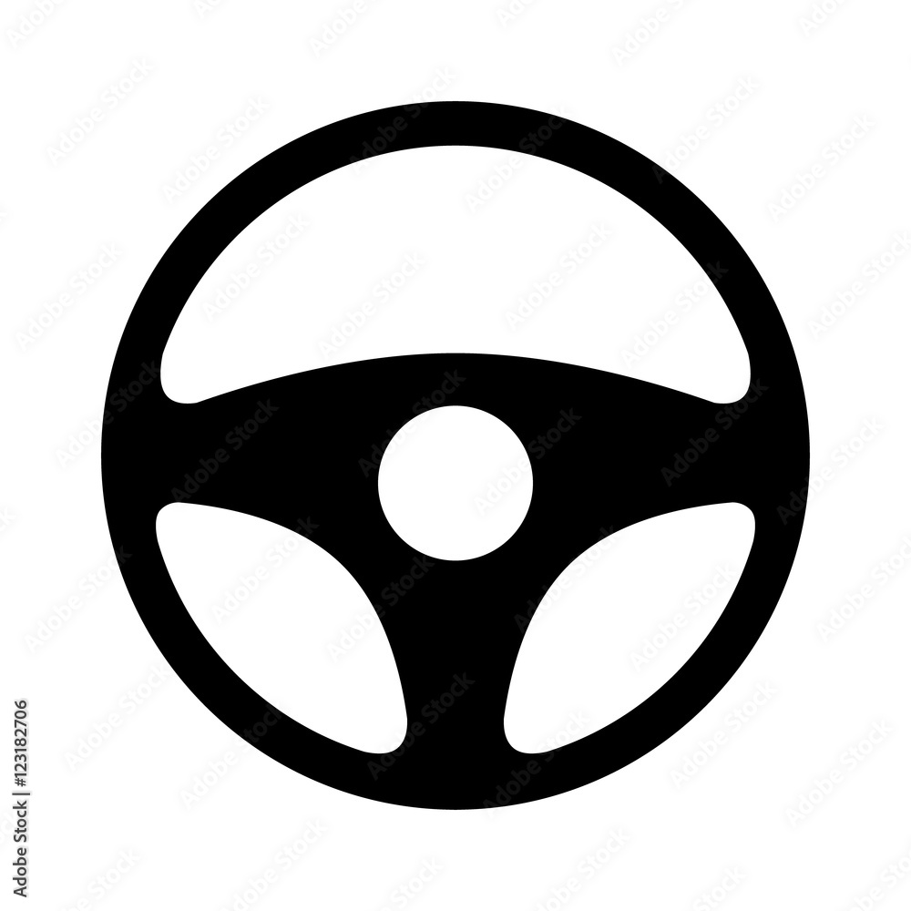Obraz premium Ikona płaskiej kierownicy samochodu / samochodu lub koła napędowego dla aplikacji i stron internetowych