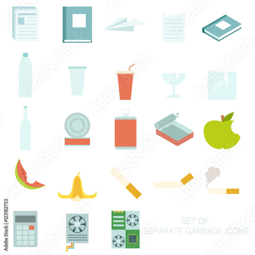Set of colour garbage sign icons