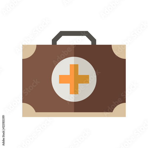 Medicine chest vector icon. Doctor emergency case illustration. Flat medicine chest with cross isolated on white.