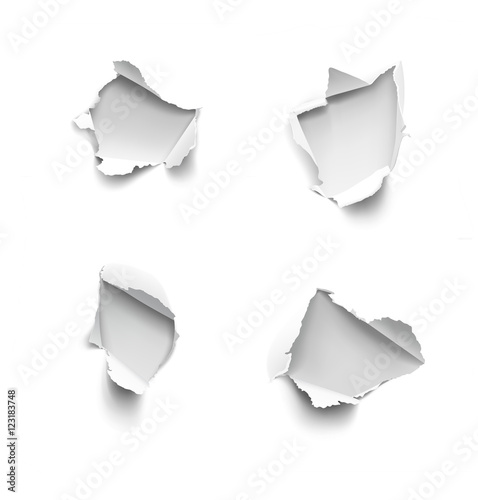 Set of realistic holes in paper isolated on white background. Vector illustration element ready for your design.