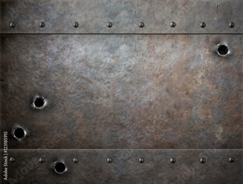 old metal background with bullet holes