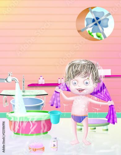 Boy bathing in bathroom