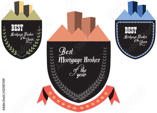 Vector promo label of best mortgage broker agent service award of the year. Label to promote award or achievement with a shirt collar design.