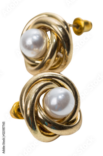 Golden earrings with clipping path