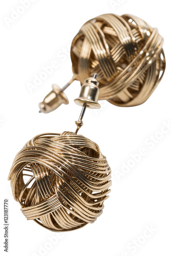Golden earrings with clipping path