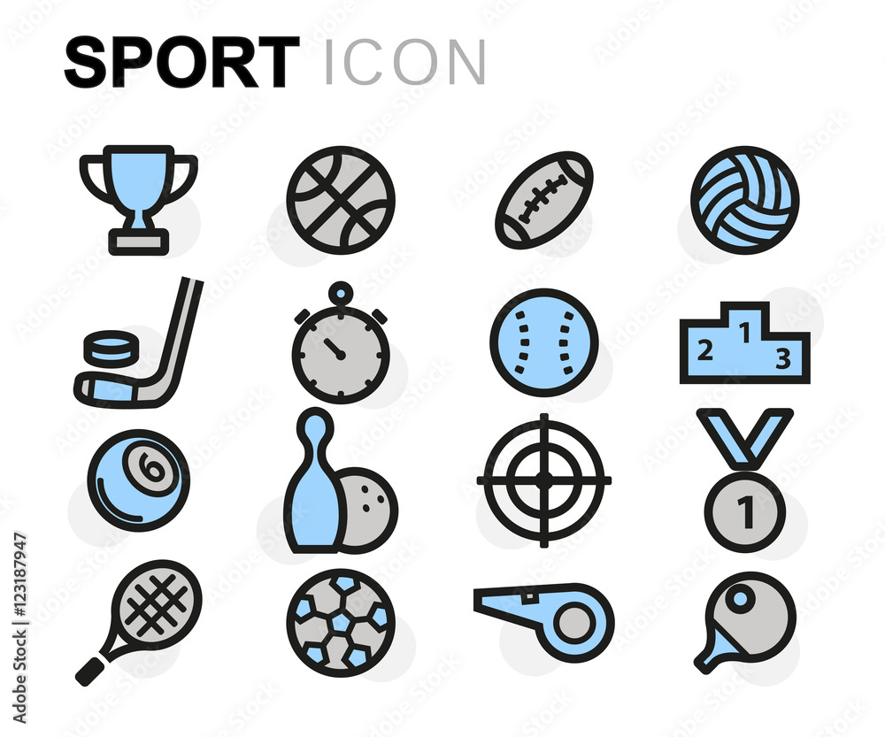 Vector flat line sport icons set Vector flat line sport icons set