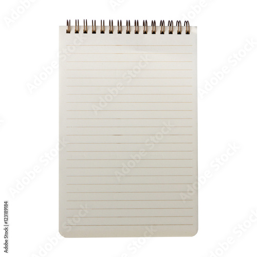 notepad paper on white background with clipping path