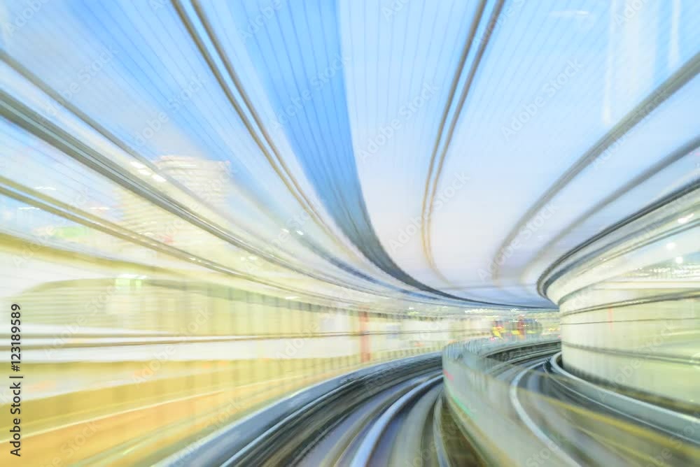 hyper lapse of monorail automated train in tokyo as a concept of speed