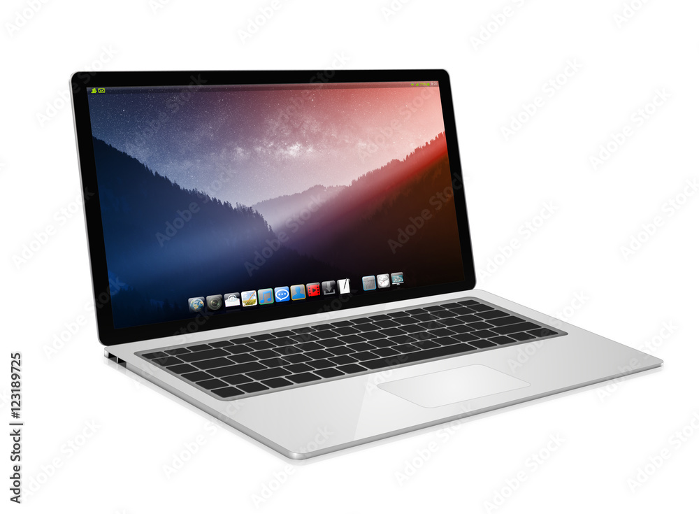 Modern laptop on white background 3D rendering Modern laptop on white background 3D rendering