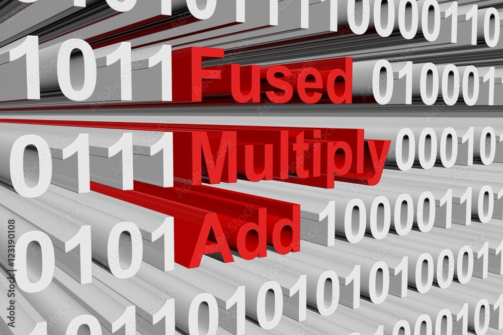 Fused Multiply Add as binary code 3D illustration
