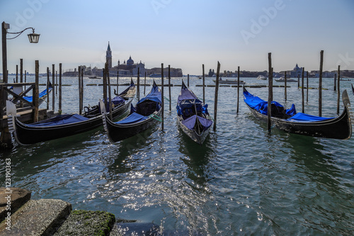 Gondolas near the waterfront area of San Marco in Venice