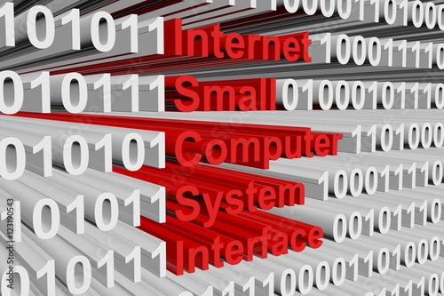 Internet Small Computer System Interface in the form of binary code, 3D illustration photo