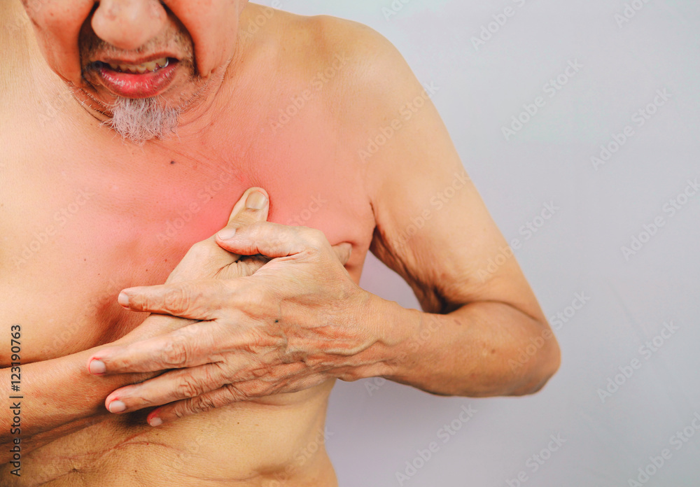 Fototapeta premium acute pain possible heart attack, senior man is clutching he che