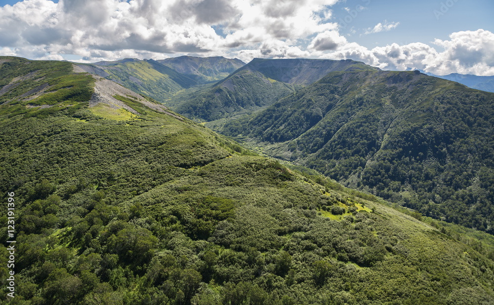 Kronotsky Nature Reserve on Kamchatka Peninsula. View from helicopter.