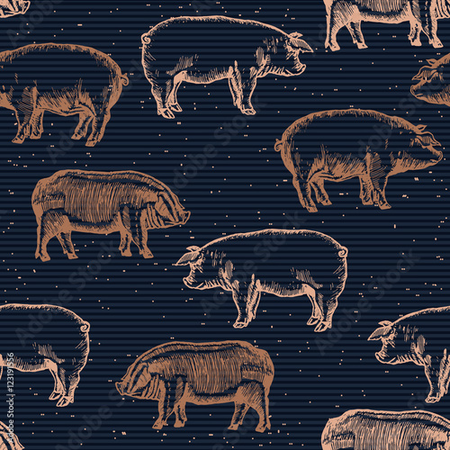 Pigs seamless pattern pig farm background