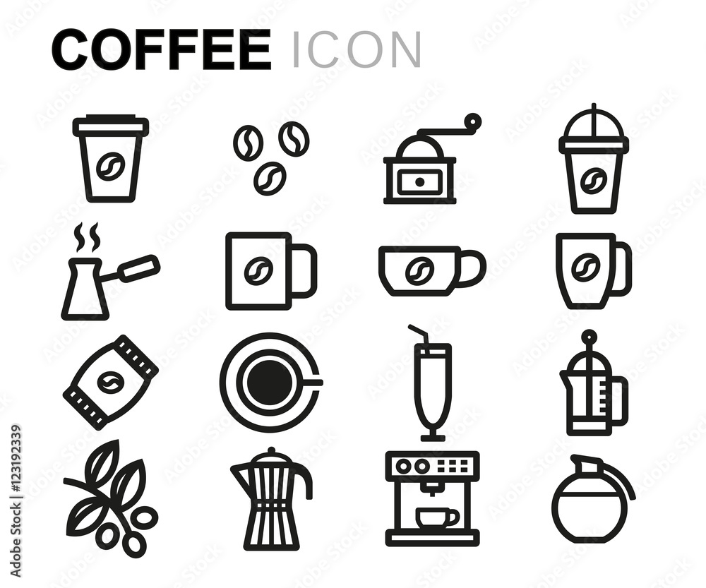 Vector black line coffee icons set Vector black line coffee icons set